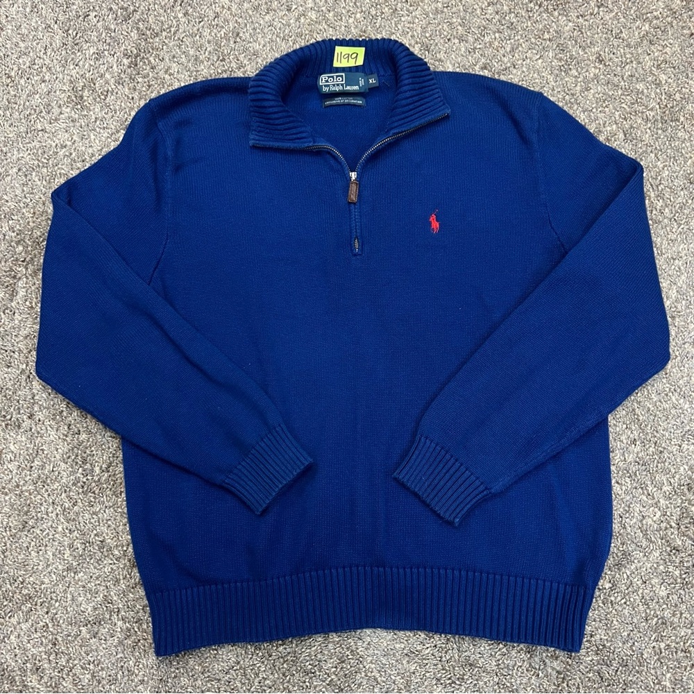 vintage polo‎ ralph lauren sweaters mens xl extra large blue quarter zip pony